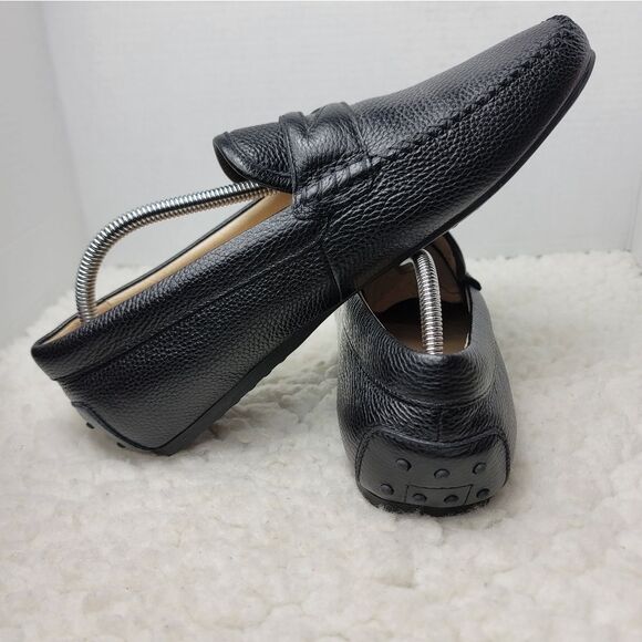 Louis Feraud Paris Mens Driving Boat Loafer Size 9.5 Black Pebbled Leather Shoes